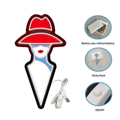 Custom Neon Signs red hat girl neon sign with USB power for bedroom wall decoration home bar and romantic party lighting