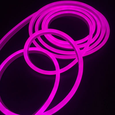 LED Neon Flex Strip Pink Housing Mini Size 12V Input Waterproof Eco PVC Material High Brightness SMD2835 108 LEDs per Meter IP65 Rated