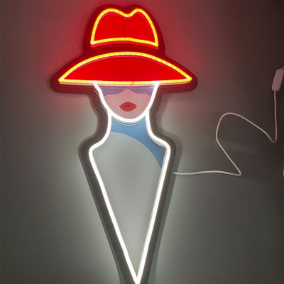 Custom Neon Signs red hat girl neon sign with USB power for bedroom wall decoration home bar and romantic party lighting