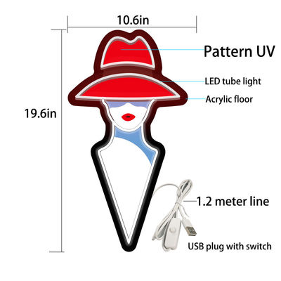 Custom Neon Signs red hat girl neon sign with USB power for bedroom wall decoration home bar and romantic party lighting