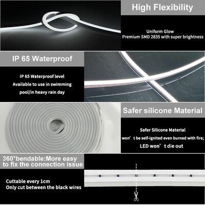 Flexible LED Neon Flex Strip with SMD2835 120 LEDs per meter white color silicone sleeve IP65 waterproof perfect for commercial home lighting