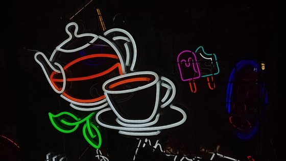 Tea Culture Space Cuttable Neon Sign Tea Retail Display Silica Gel Led Bar Signs