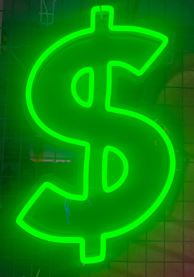 Dollars neon sign handmade green color money  neon sign