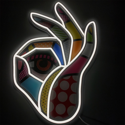 Wall Decor Art LED Neon Light UV Printing Okay Hand Gesture Sign Approval Ok Finger Showing Great Neon Sign