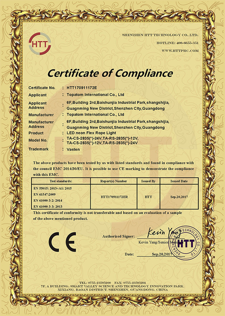 China Shenzhen Vasten lighting Co.,ltd certification